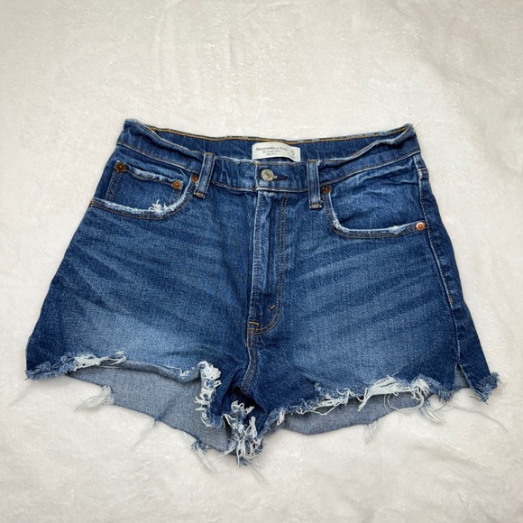 Abercrombie & Fitch size 27 Blue Jean Shorts Distressed High-Waisted - Picture 1 of 6